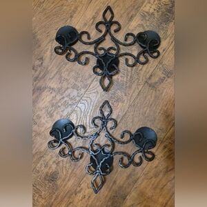 Wroughtiron Hand Forged Wall Sconces 3arm Pillar Candle Holders Black Heavyduty